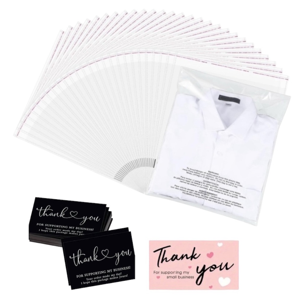 20ct Poly Bags 12”x15” Clear Plastic & 20 Thank You Cards 🆕